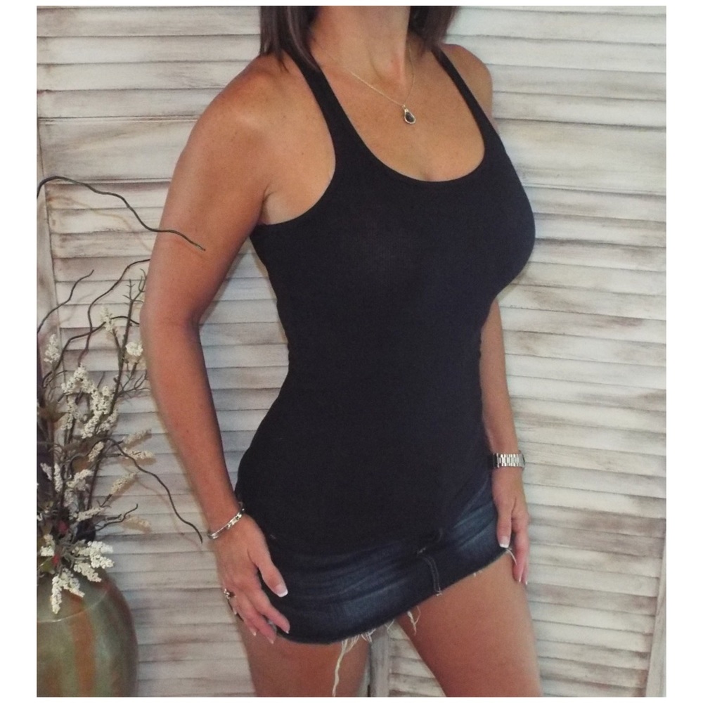 Ribbed Racerback Boy Beater Tank Black 1521 - Picture 9 of 10